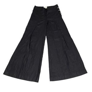 Anthropologie Elevenses Pants Womens 6 (30x31) Black Wide Leg Linen Blend Y2K
